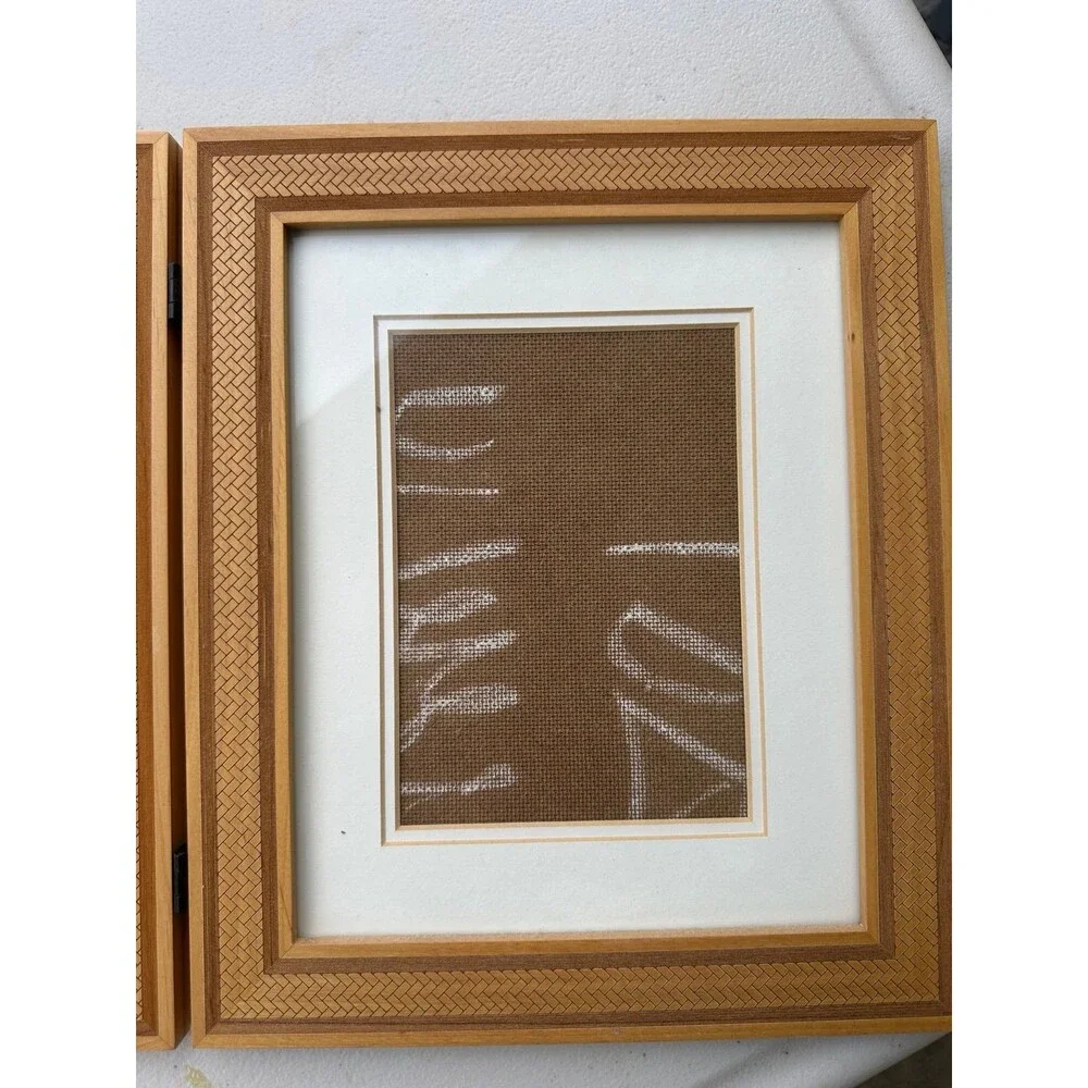 Engraved Lauhala Inspired Woven Wooden Hinged Double Photo Picture Frames 8x10